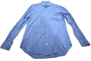 GITMAN BROS Men’s Tailored Fit Cotton Blue Button Up Dress Shirt Size 16 34